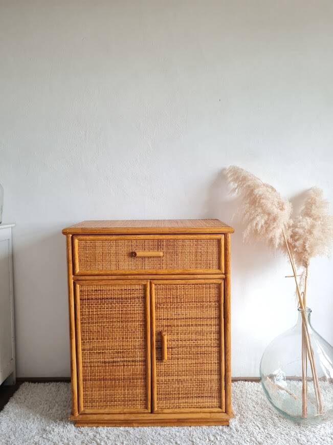 Vintage rattan sideboard from the 1970s.