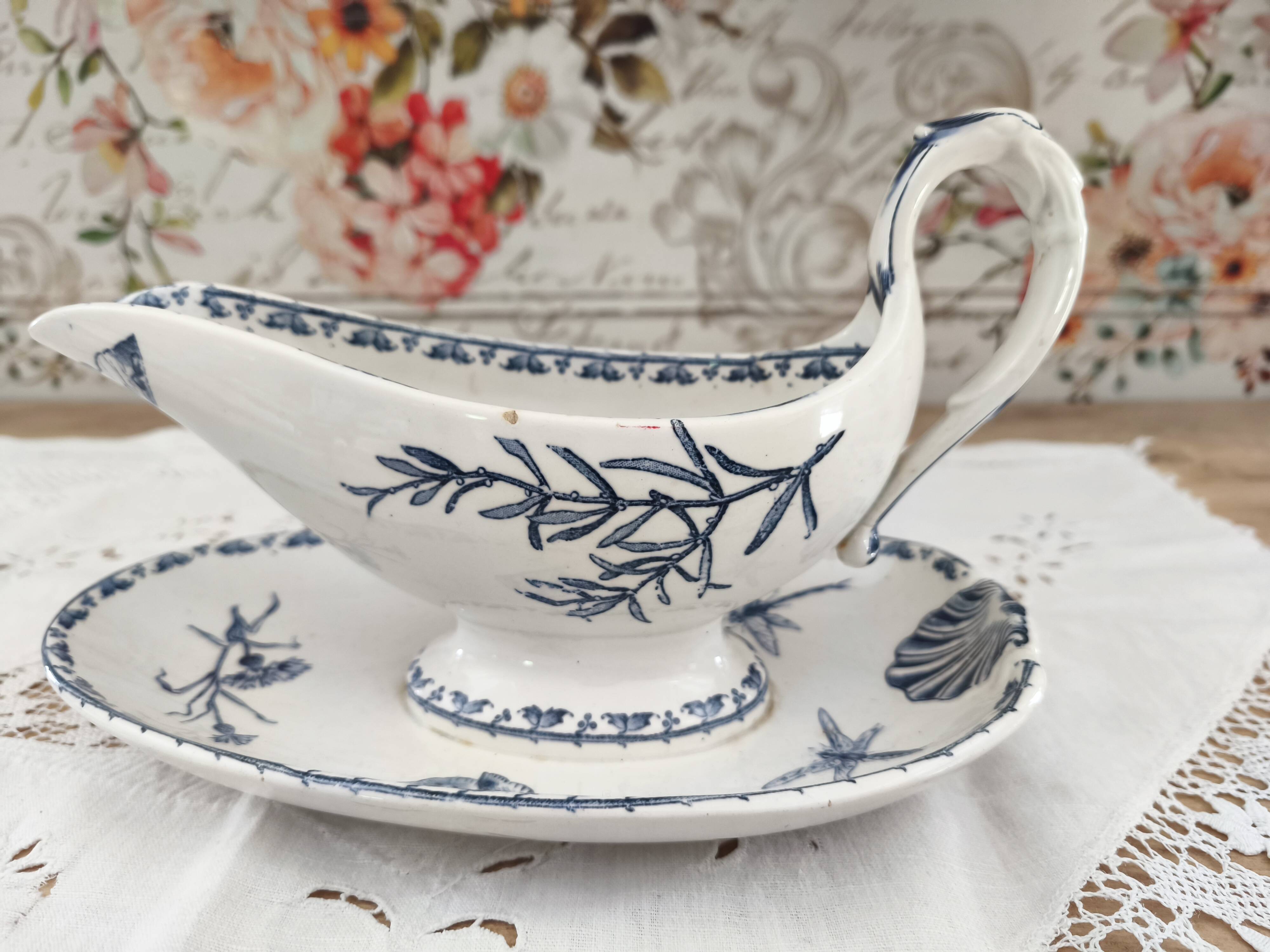 Sarreguemines Iron Earth Sauceboat on Frame, Carmen Model