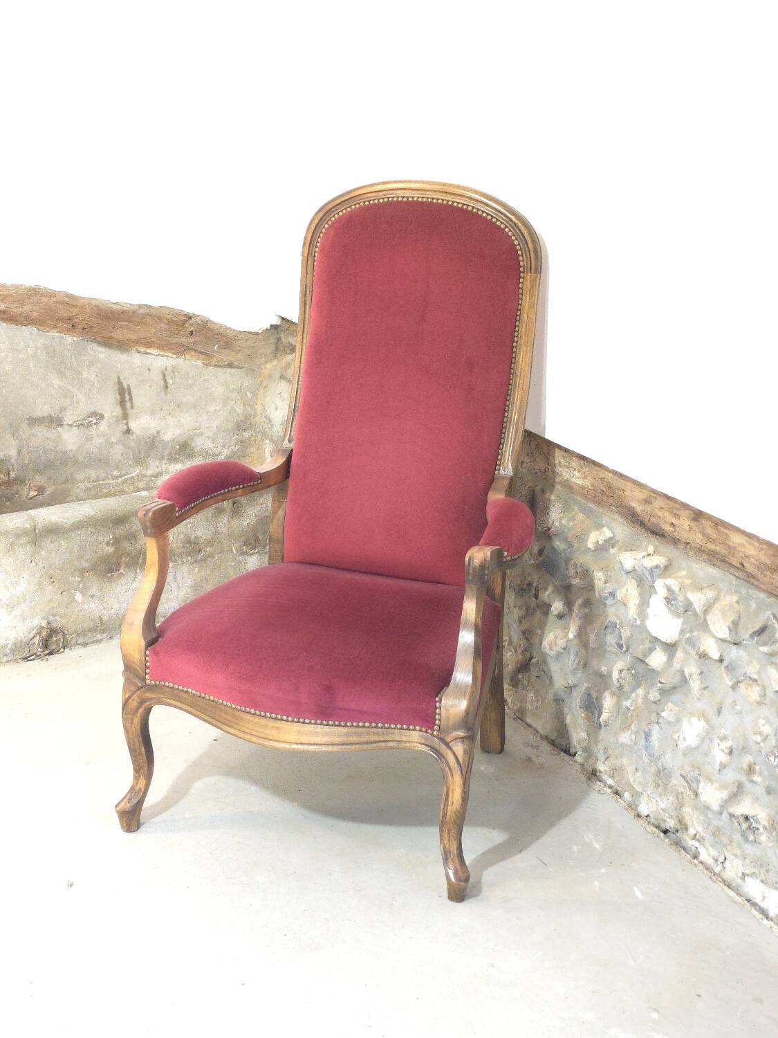 Voltaire red velvet armchair