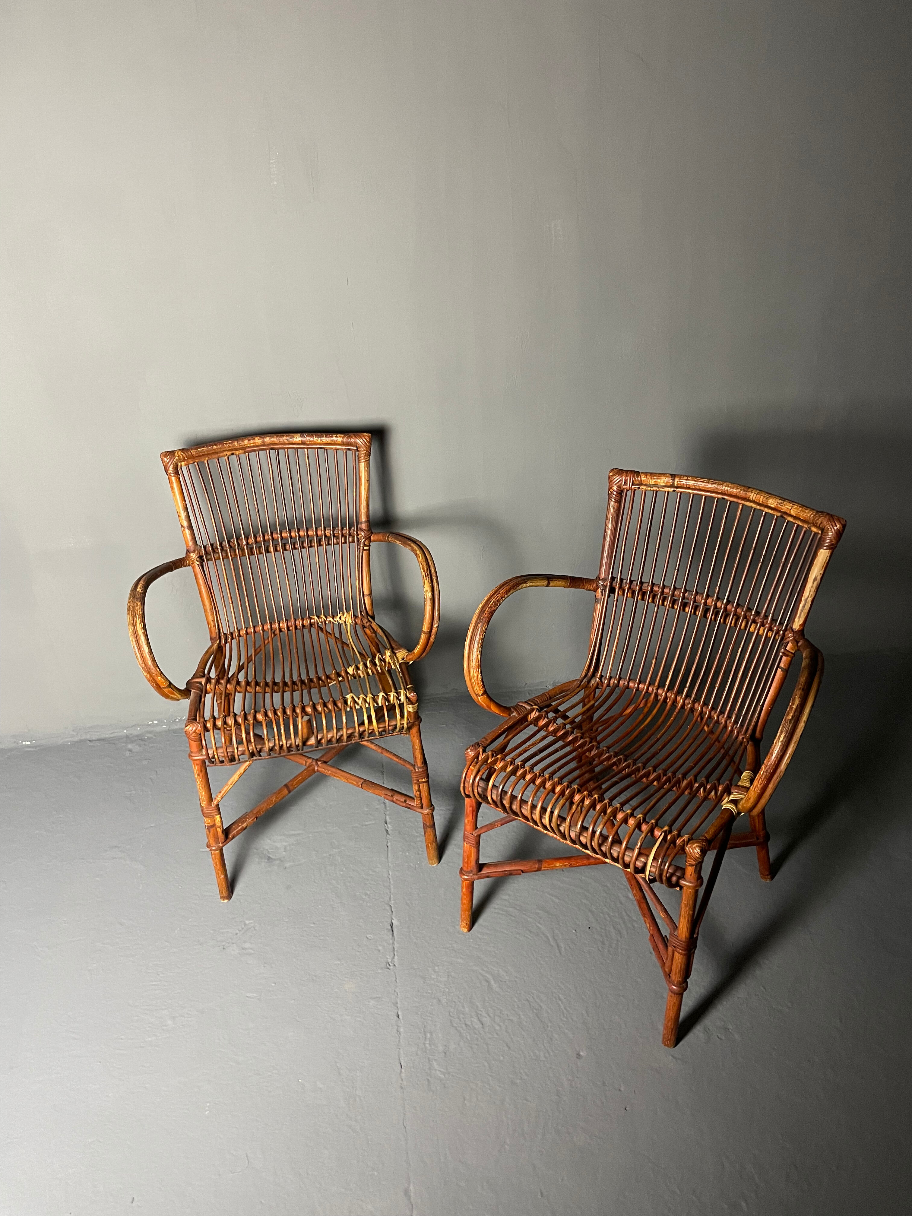Paire de fauteuils en rotin 1930
