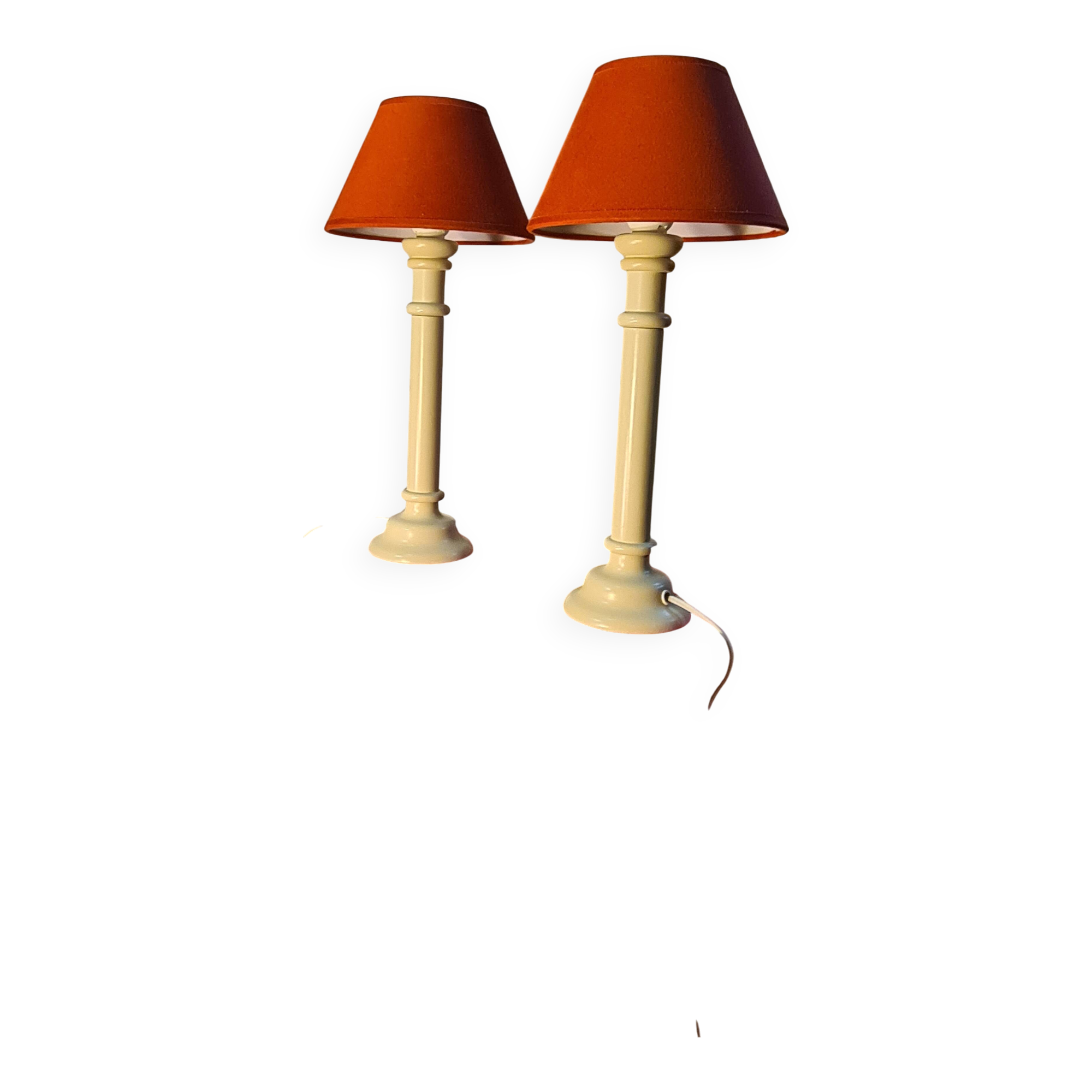 Pair of off-white lacquered wooden lamps 42x20