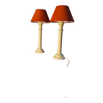 Pair of off-white lacquered wooden lamps 42x20