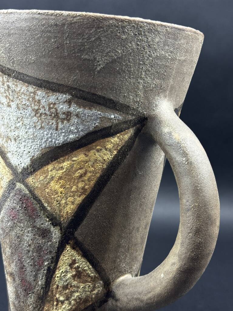 Pitcher signed Alexandra Kostanda (1921-2011) Vallauris in enamelled stoneware from the 60s