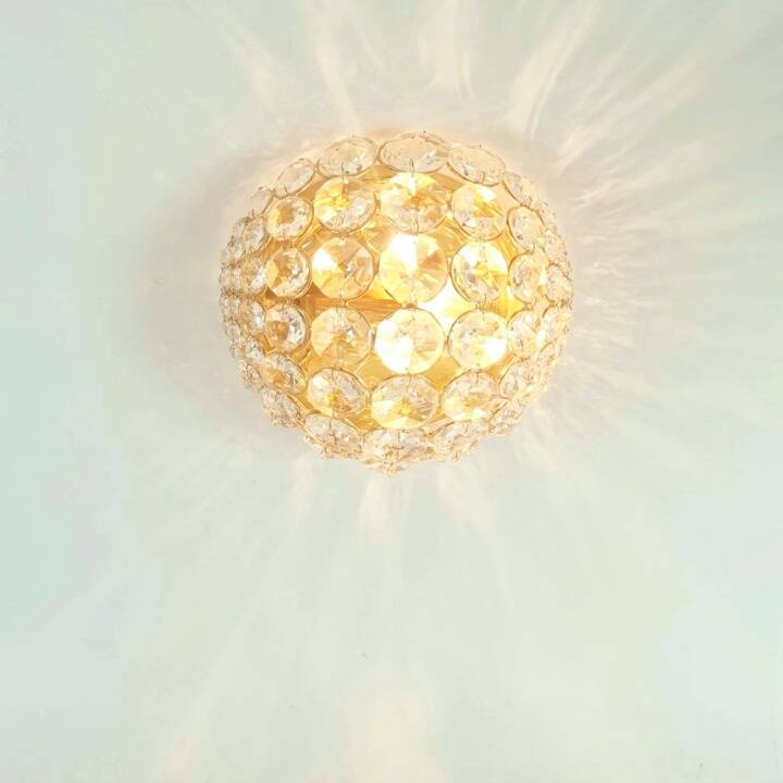 Mid Century Crystal Glass & Gilt Brass Wall Lamp from Palwa, Germany, 1970s