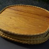 Large original tray in vintage woven rattan
