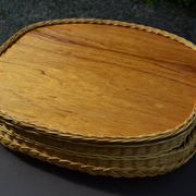 Plateau en rotin tressé vintage