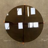 Table low Hugues Poignant base plating wood and smoked glass top