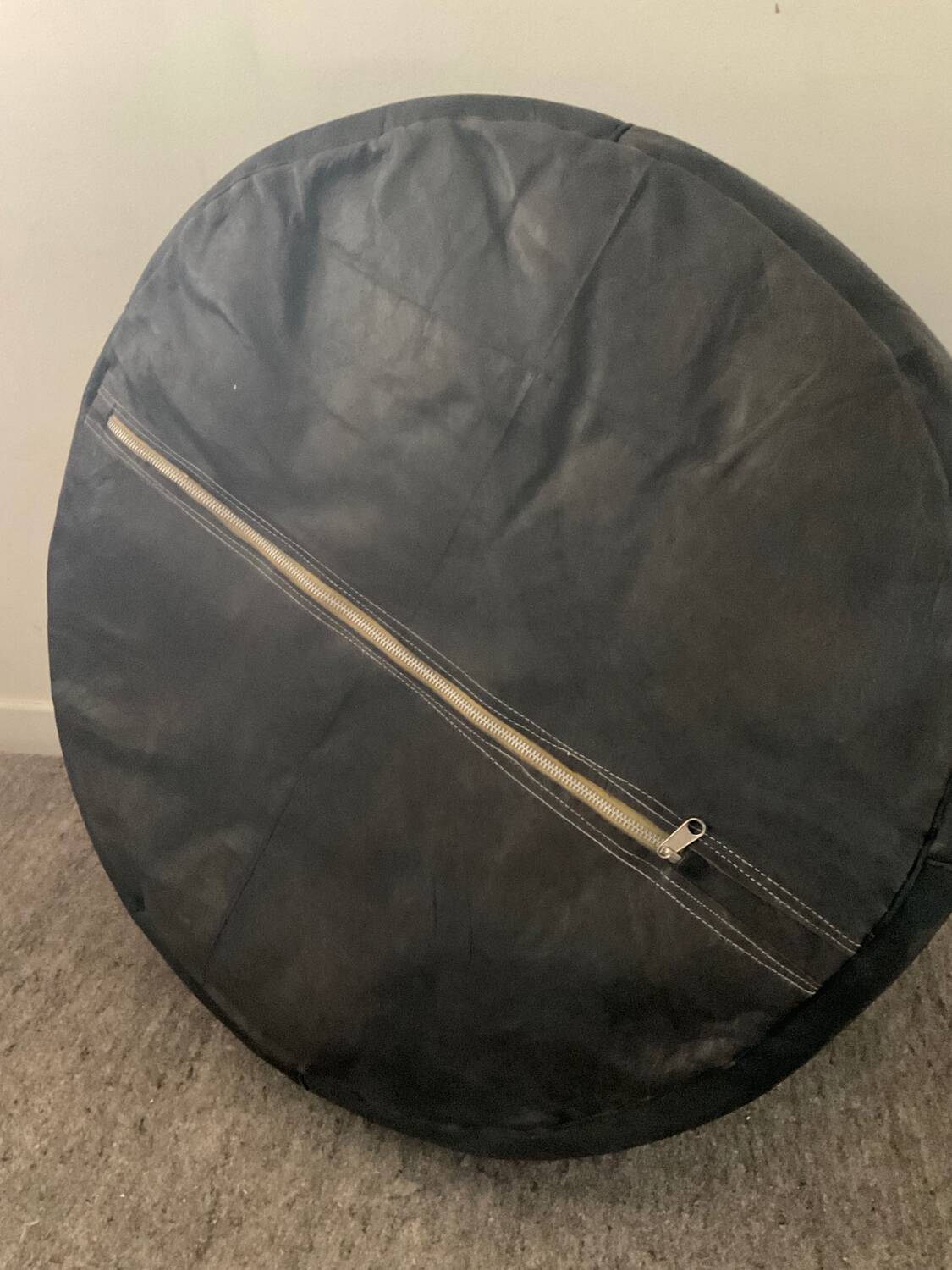 Vintage leather and snakeskin pouf