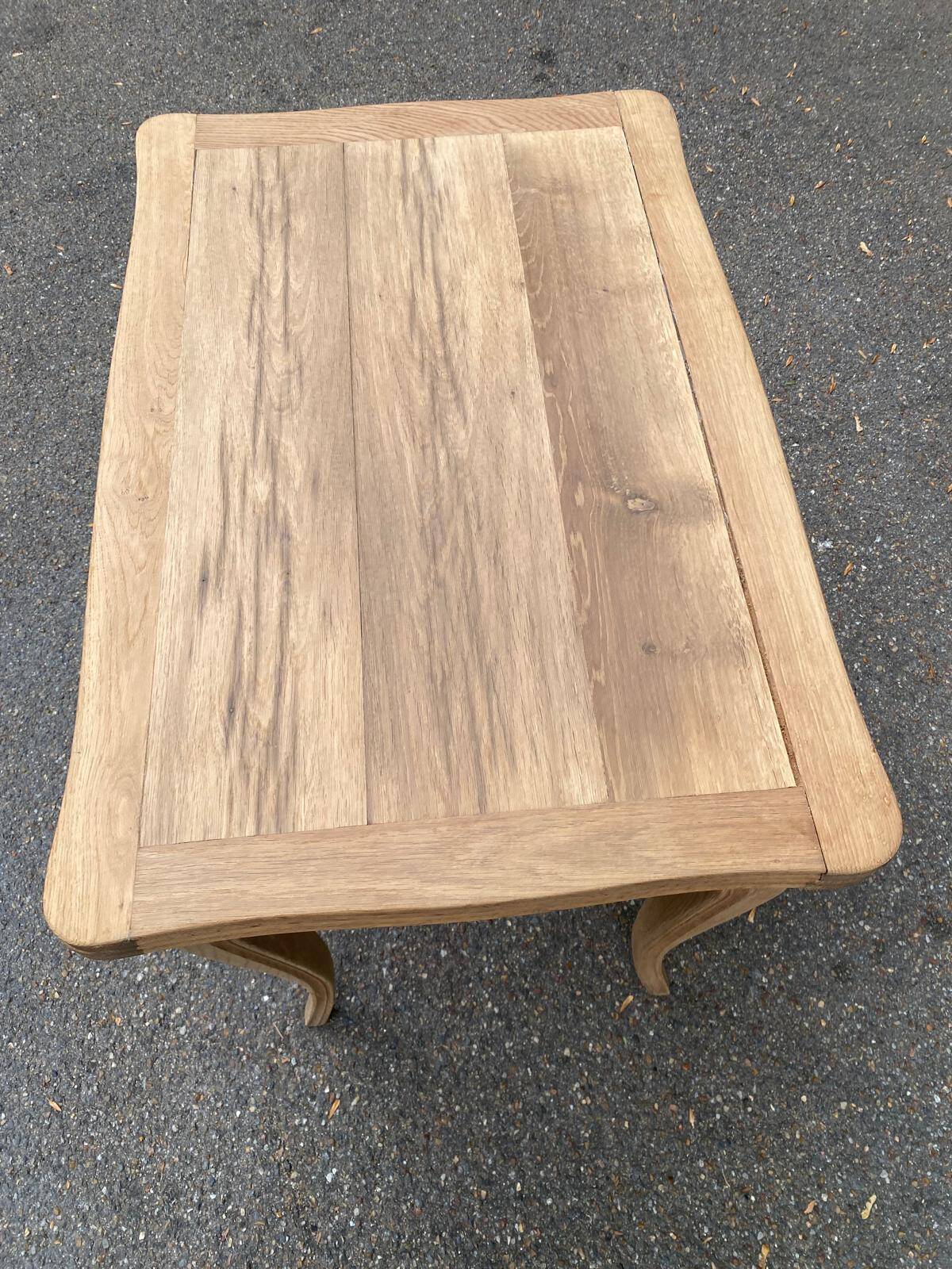 Small dining table, extendable Louis XV kitchen table, stripped oak.