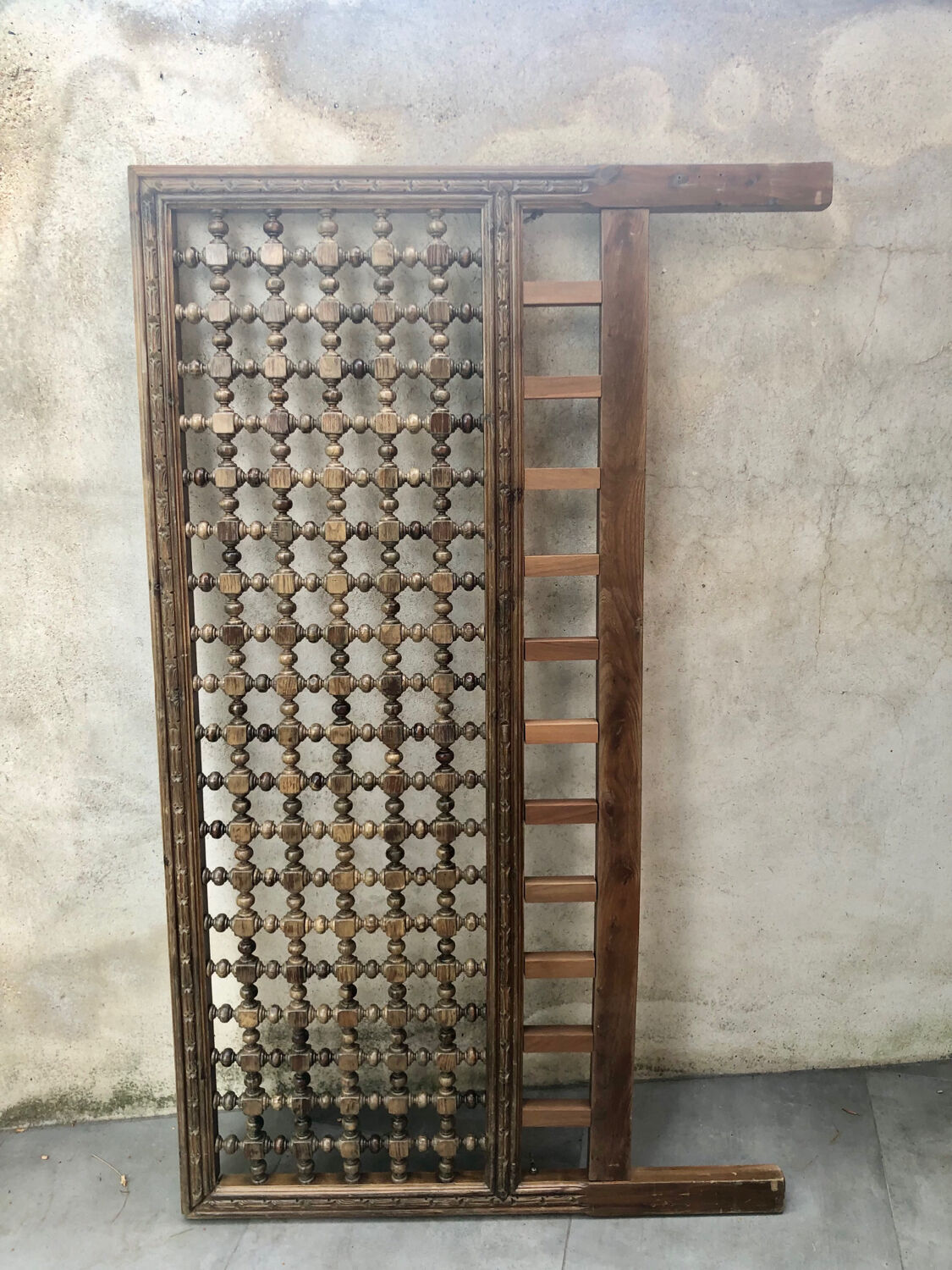 Carved wooden headboard