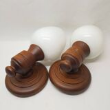 Set of vintage globe opaline wall lights wooden support