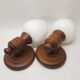 Set of vintage globe opaline wall lights wooden support