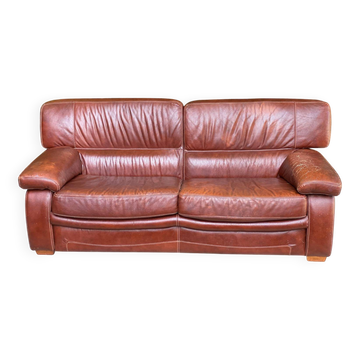 Scandinavian 3-seater sofa in burgundy leather circa 1930