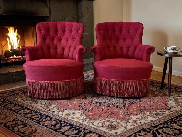 Set de 2 fauteuils cocktail vintage / fauteuils individuels avec franges