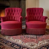 Set of 2 vintage cocktail armchairs / individual armchairs with fringes.