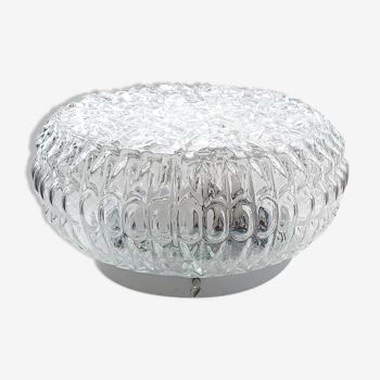 Round ceiling lamp in vintage transparent chiseled glass