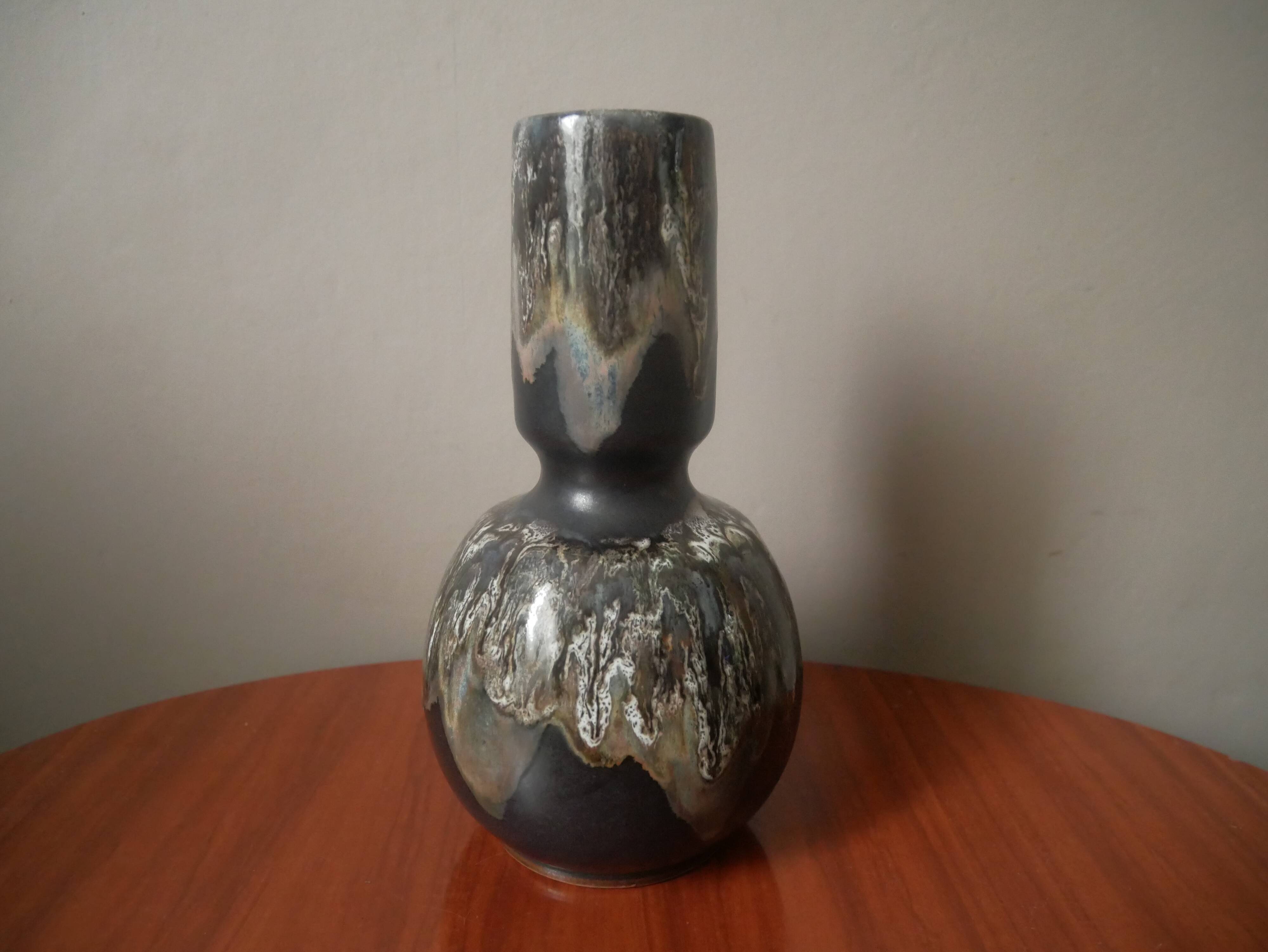 Designer ceramic vase from the 50s, bluish gray signature Jean-Marie Maure, handcrafted