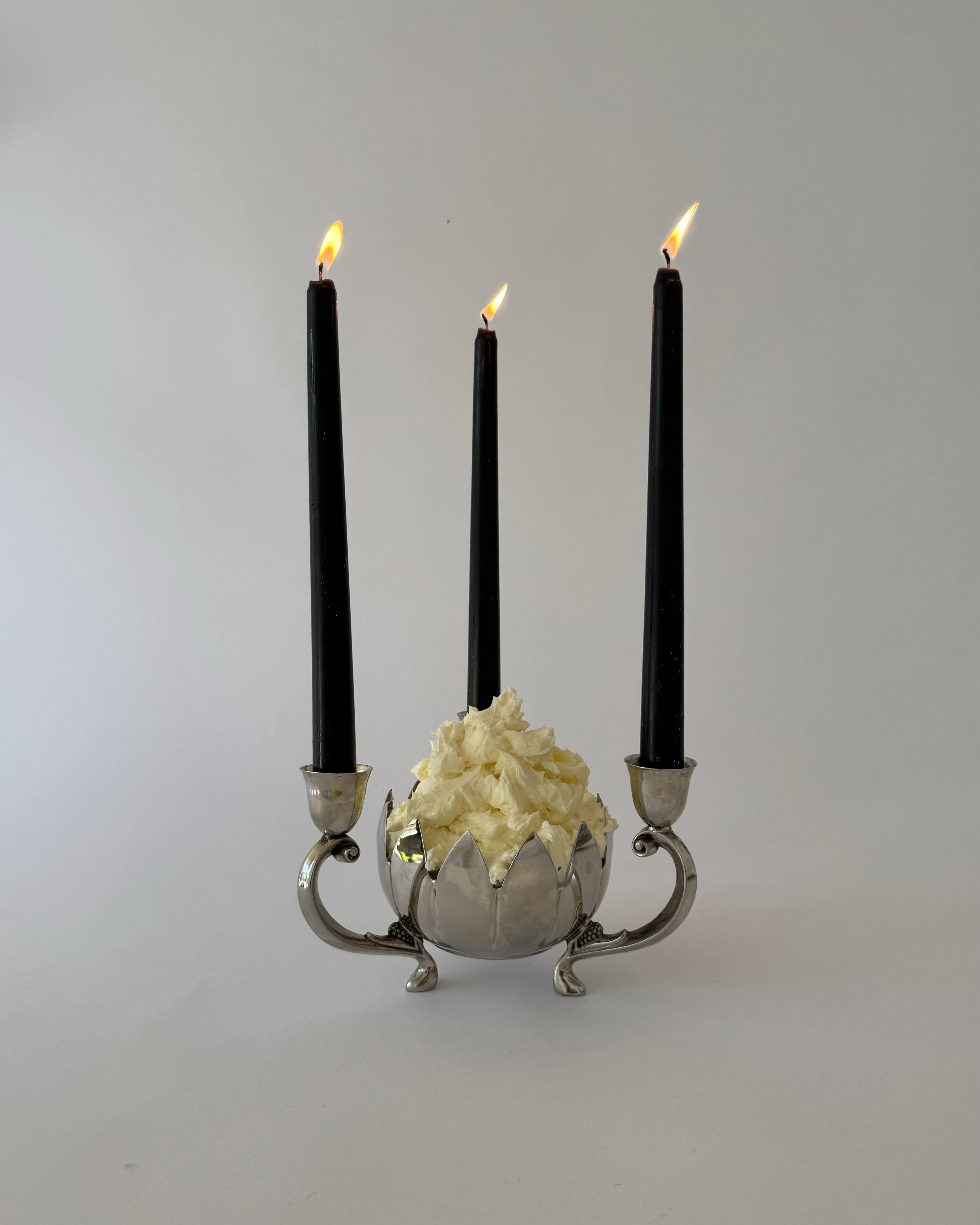 Bougeoir en argent massif vintage Lotus