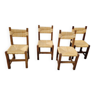 Chaises paillees vintage bois esprit Perriand