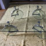 Table basse en verre & roues