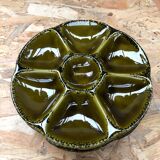 Set of 6 old vintage green ceramic Gien oyster plates