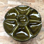 Set of 6 old vintage green ceramic Gien oyster plates