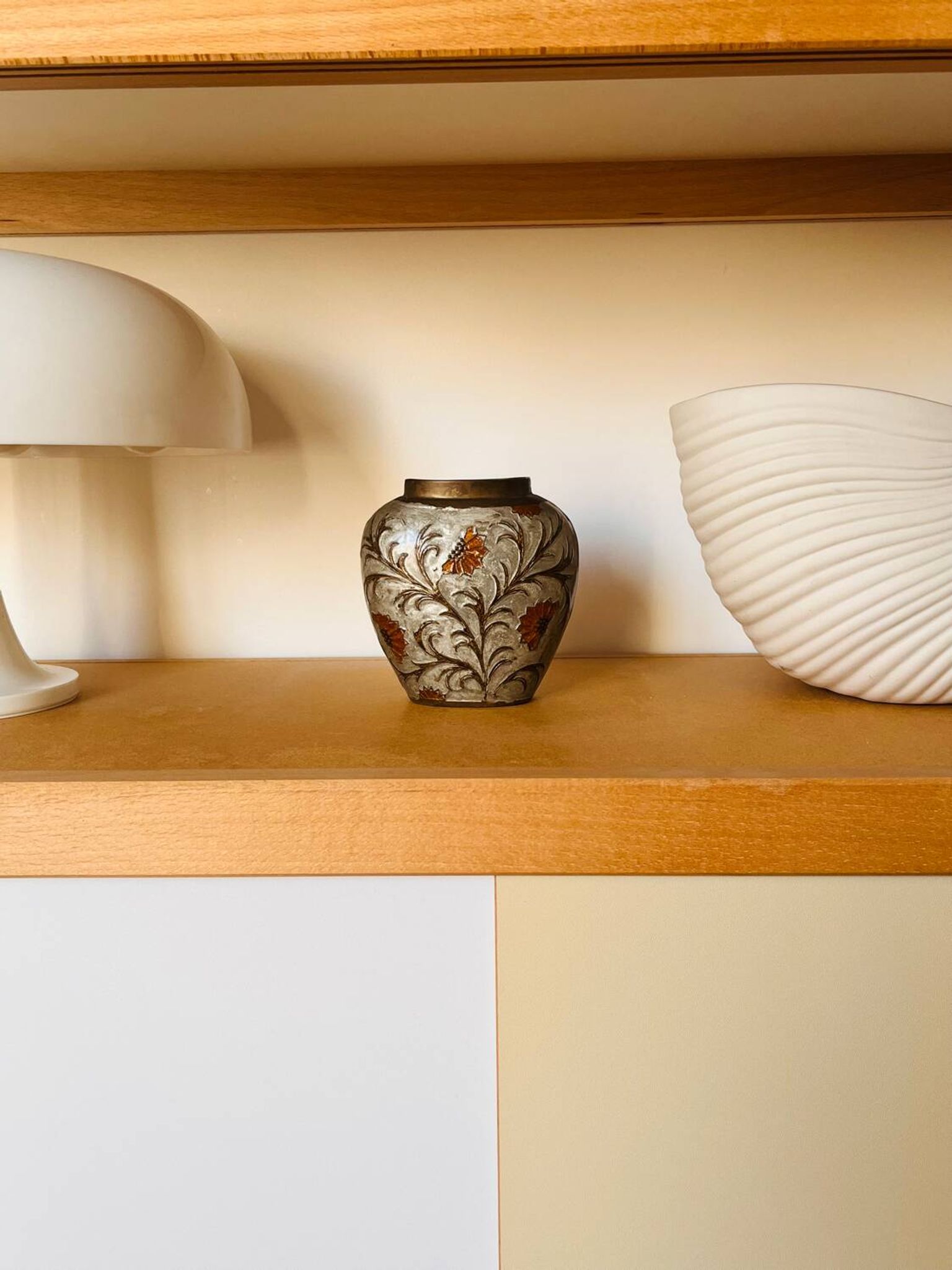 Vintage enamelled brass vase