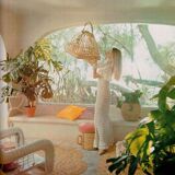 Cylindrical stool in woven fiber, 1970s