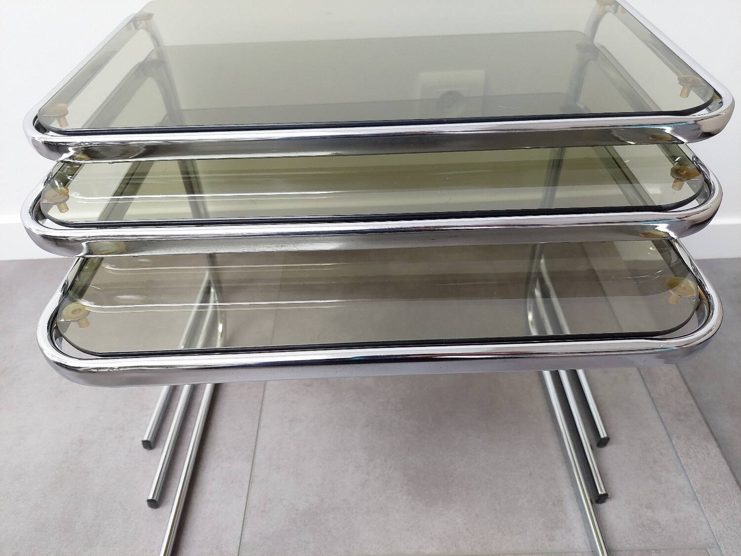 Chrome and Smoked Glass Nesting Tables
