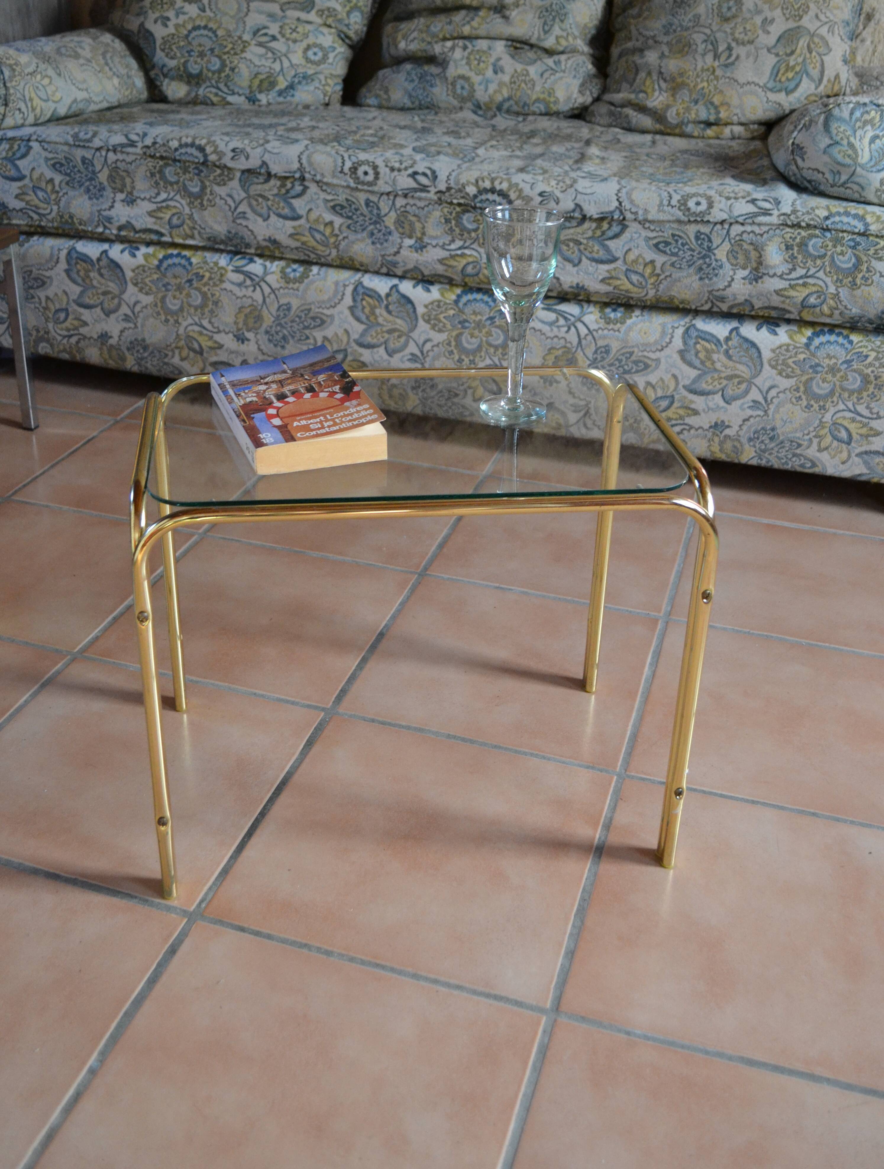 Glass side coffee table 70s