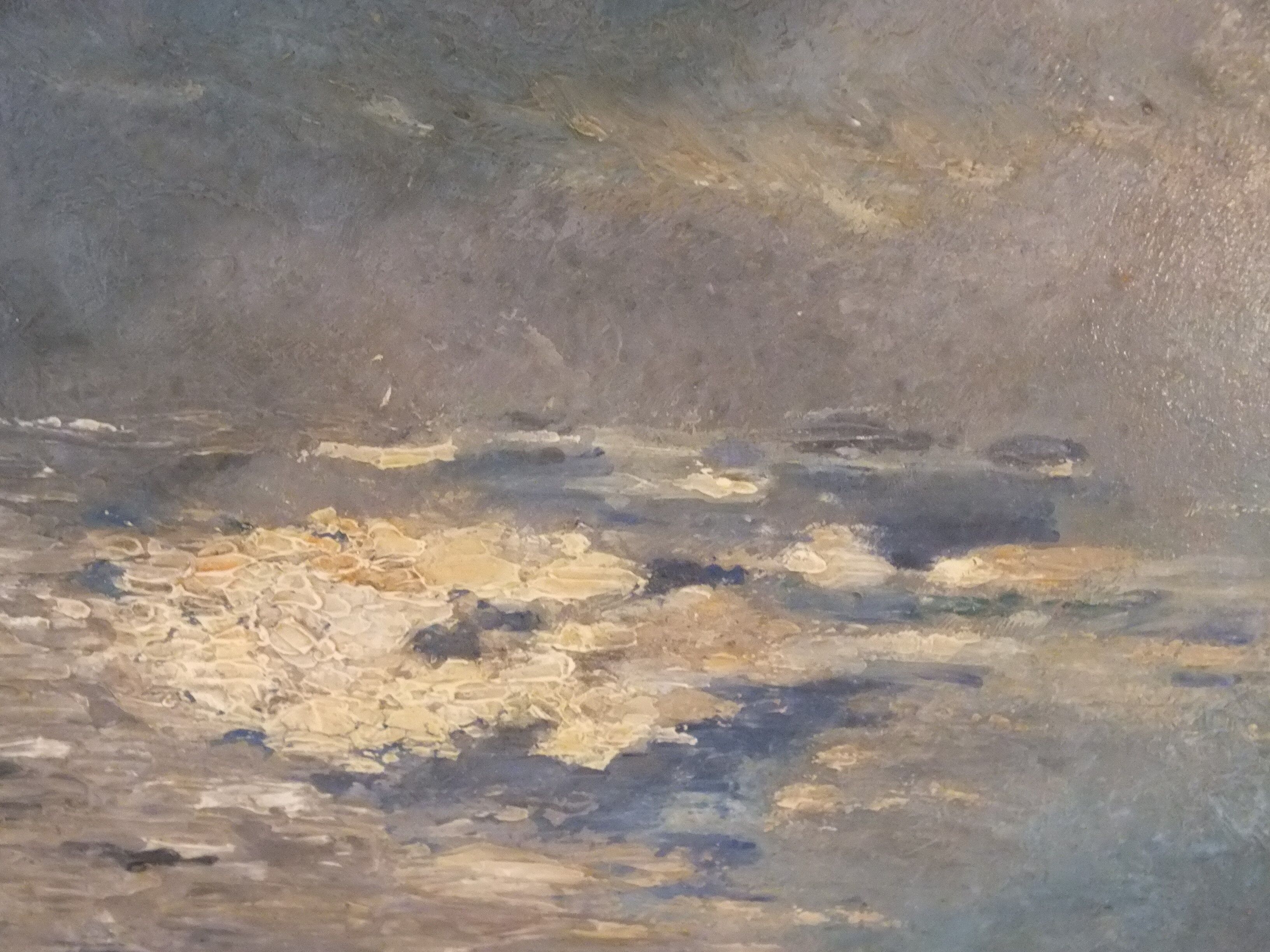 Impressionist painting on cardboard 1900 - marine, boats