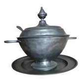 Soup tureen in pewter with ladle and tray 92% lead-free