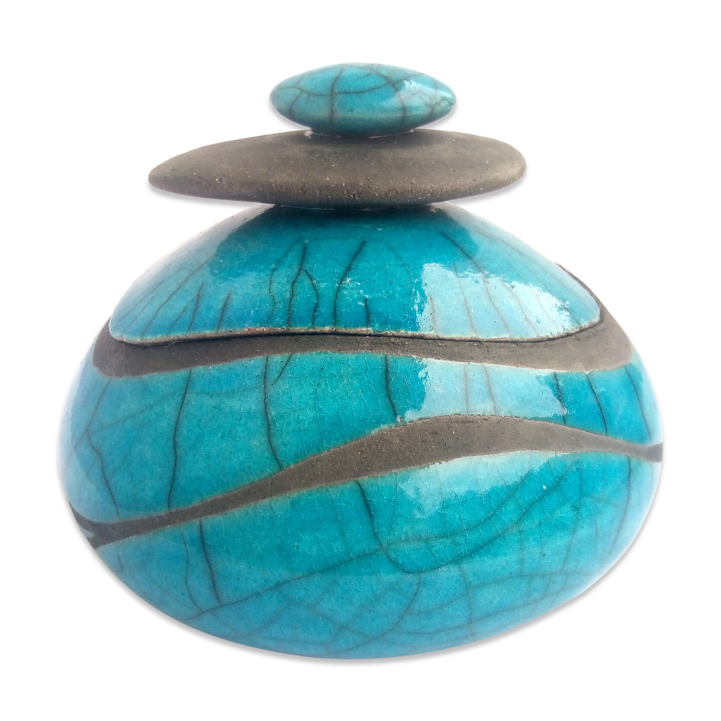 Turquoise raku box with organic shapes