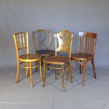 Set of 4 bistro chairs, wooden seats 1925