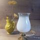 Lampe d'appoint art déco pied bronze opaline blanche