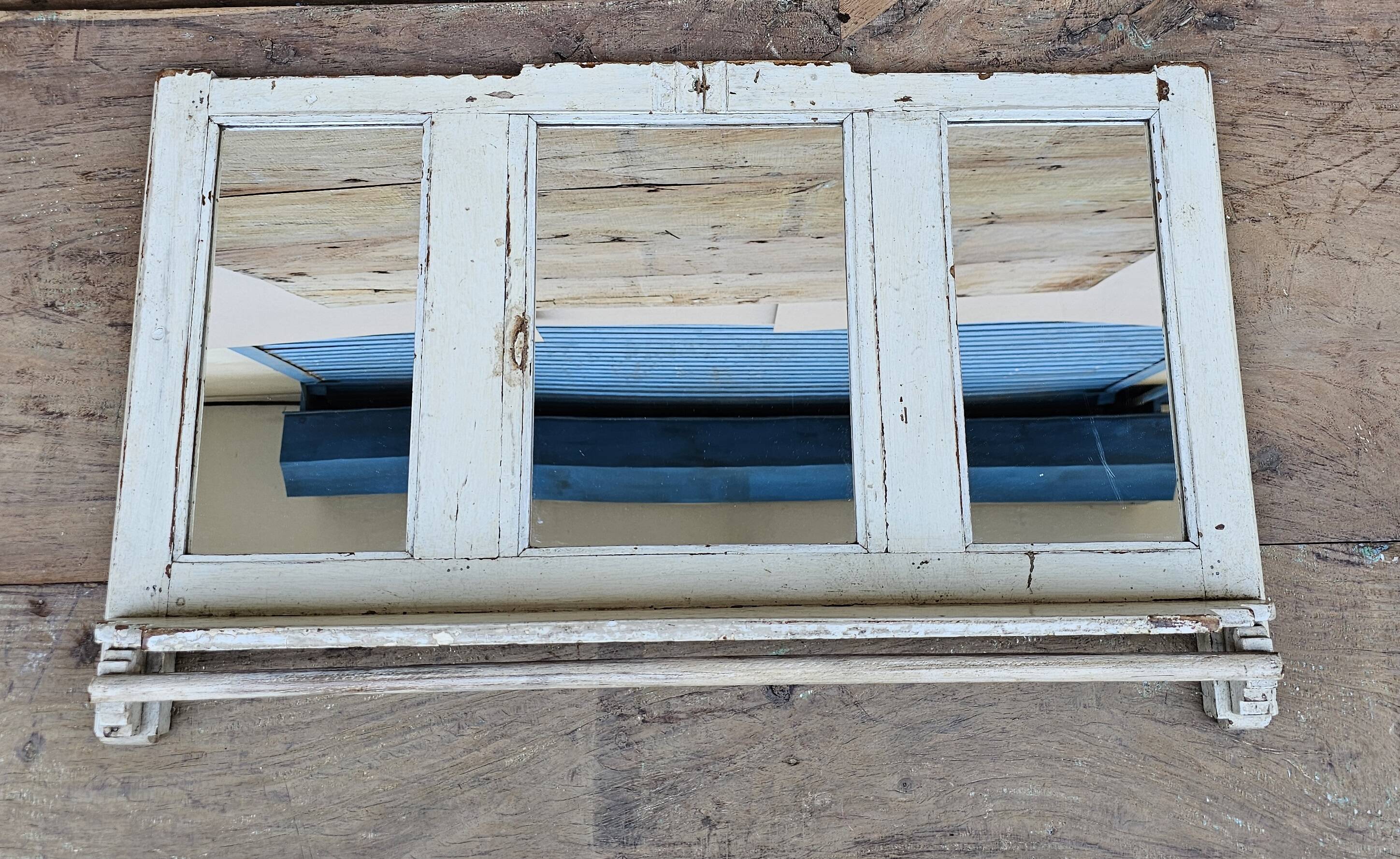 Antique mirror - triptych shelf in Burmese teak
