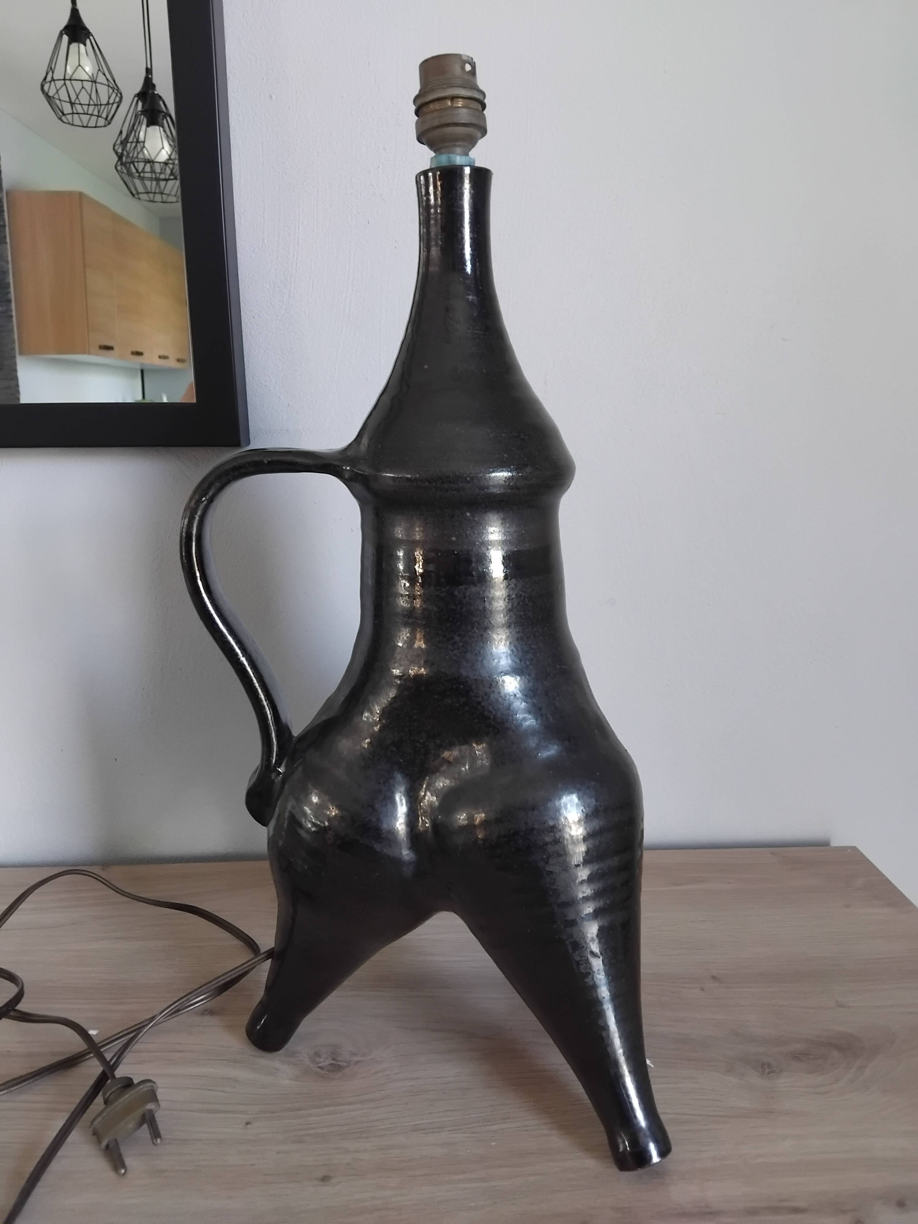 Pied de lampe forme libre en céramique style Vallauris, années 50