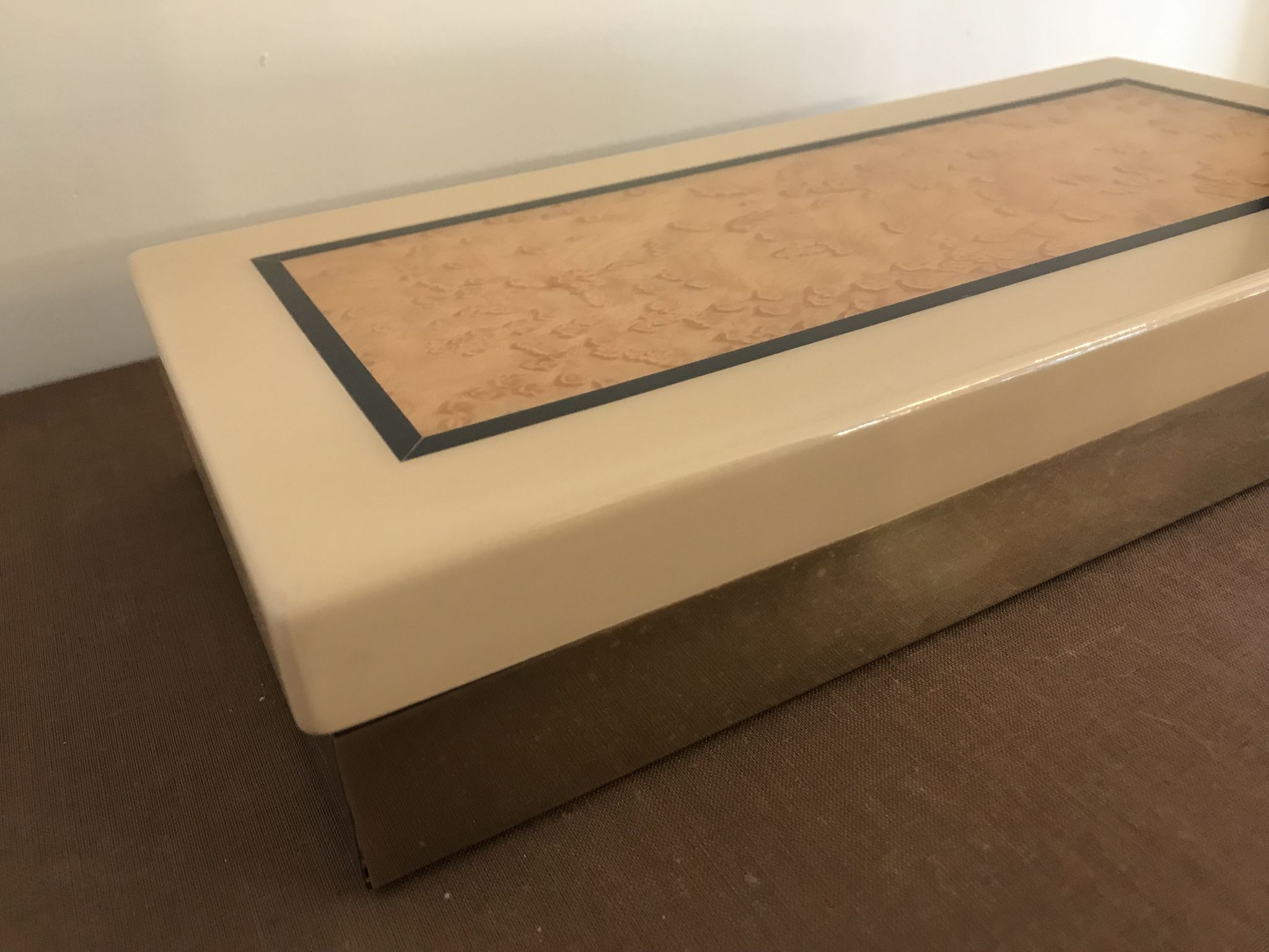 Rectangular mother-of-pearl and brass storage box 1970