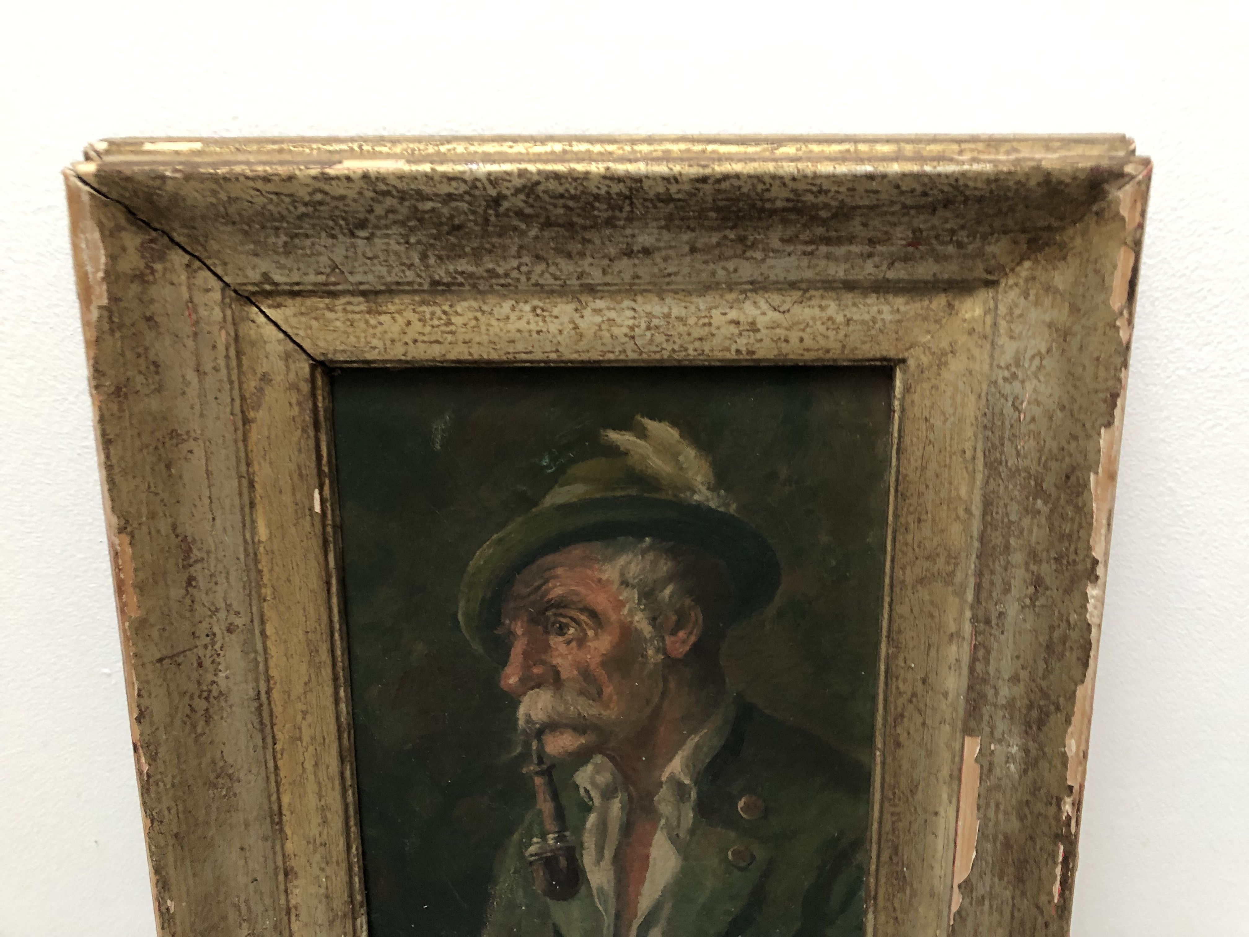 Portrat painting old man smoking a pipe