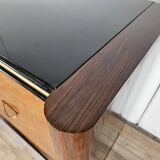 Art Decò Sideboard in Mahogany and Maple with Black Glass and Brass Finishi