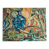 Scène de table moderniste, huile sur carton, années 1960