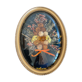 Cadre ovale fleurs séchées noeud velours