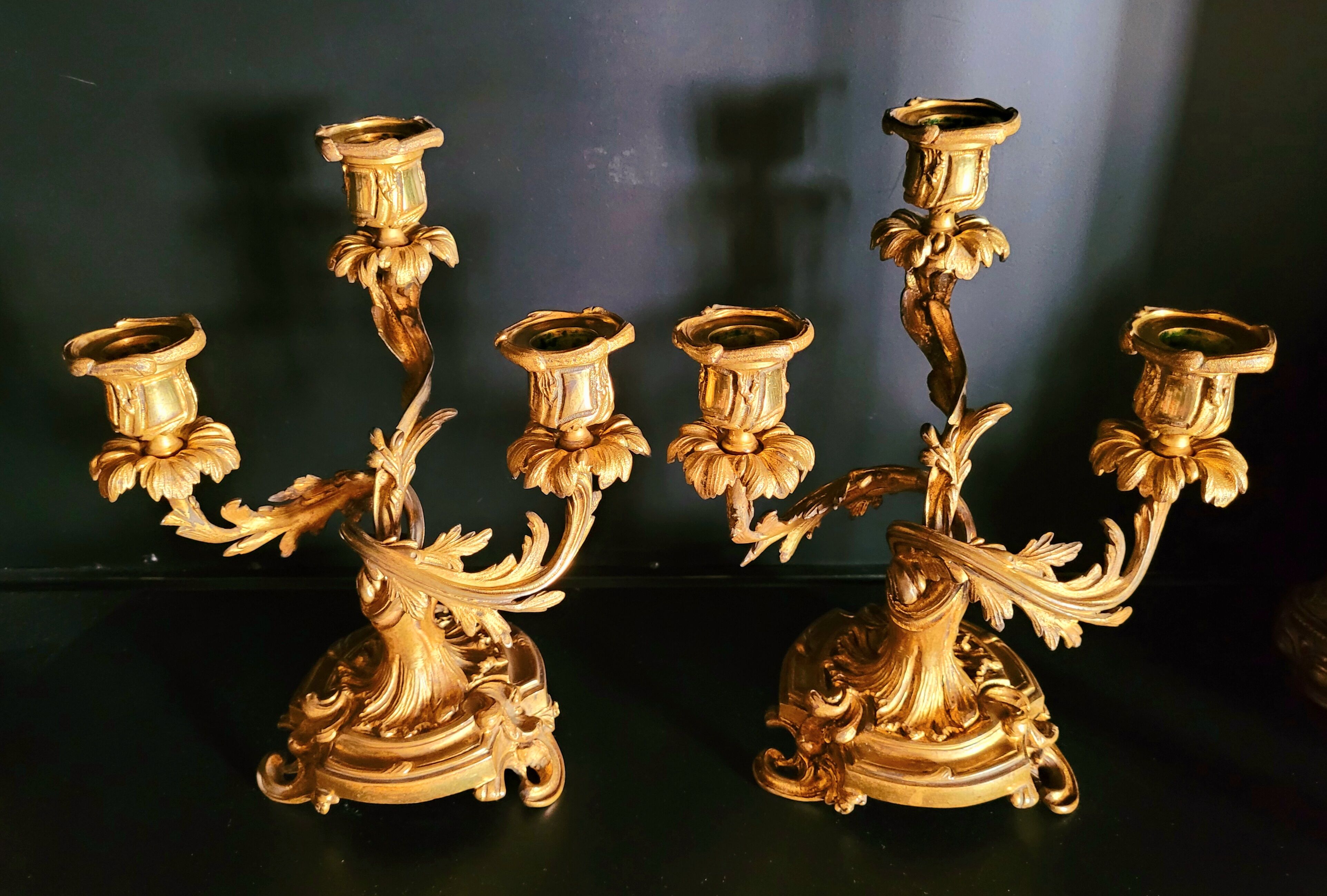 Pair of candlestick candlesticks antique torches in gilded bronze nineteenth century