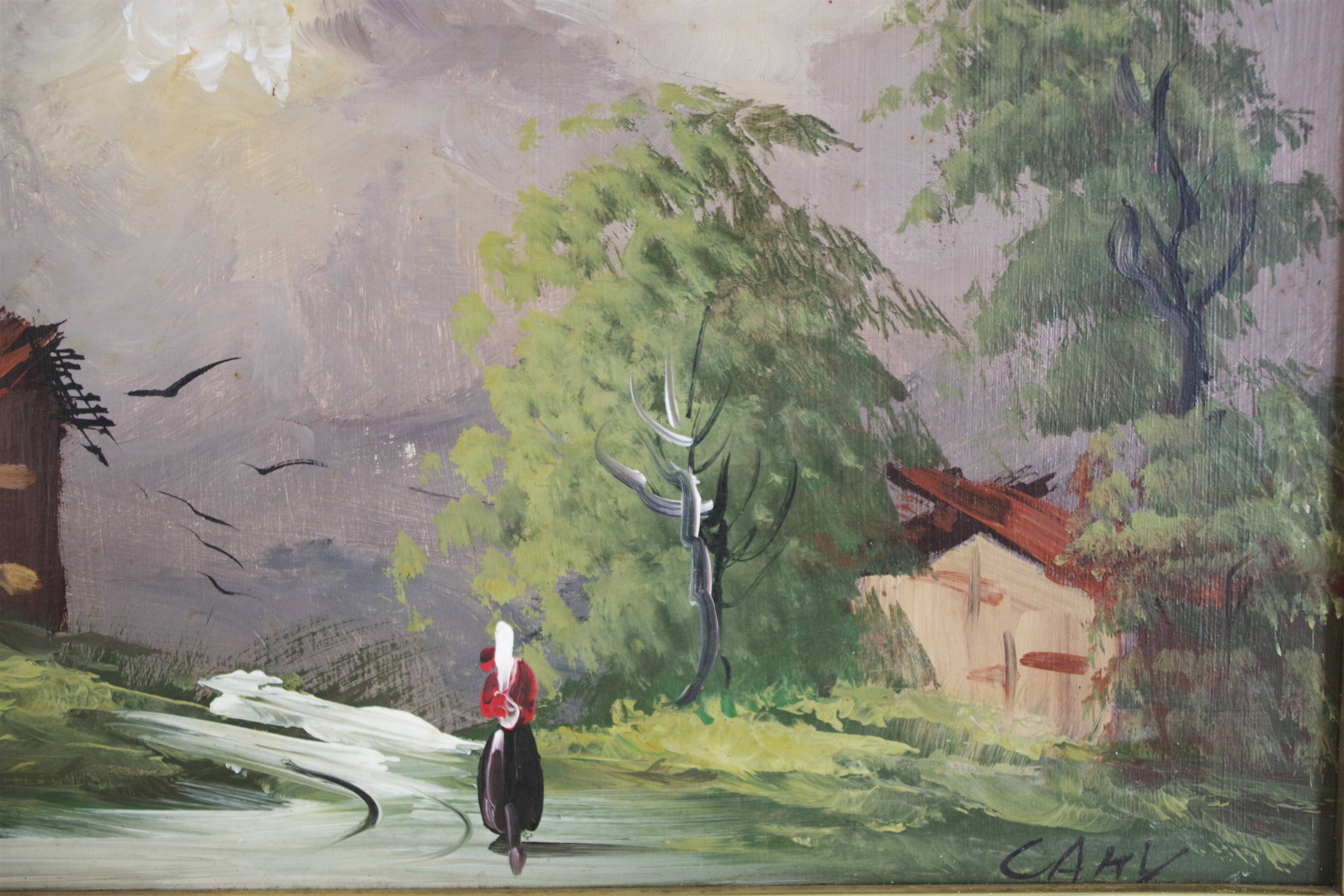 Oil painting on canvas, mountain landscape, Cakv