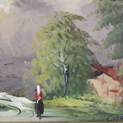 Oil painting on canvas, mountain landscape, Cakv