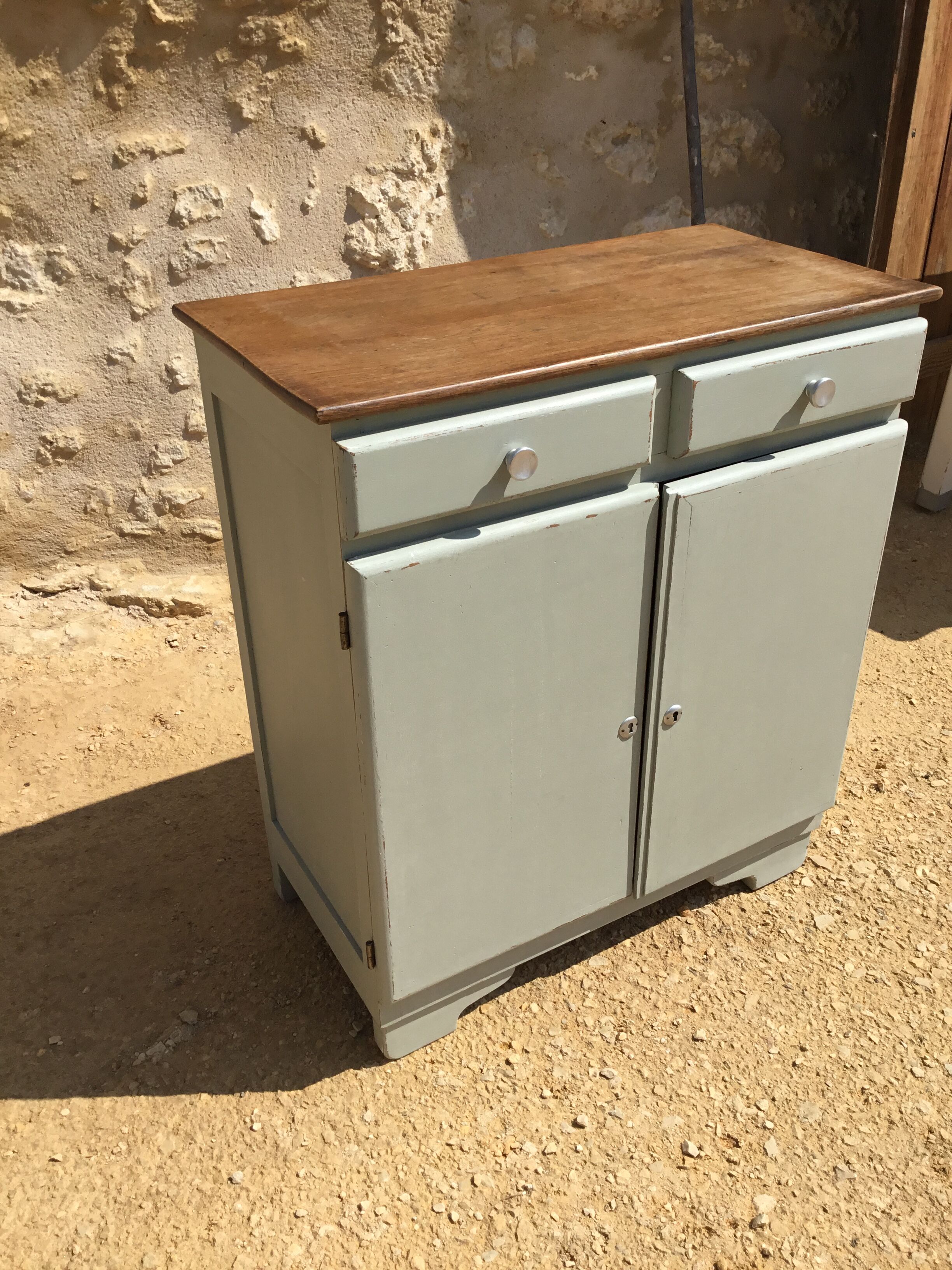 Sideboard in patinated oak and waxed top in natural wood