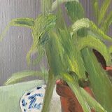 Still life painting vintage flower pot 70s