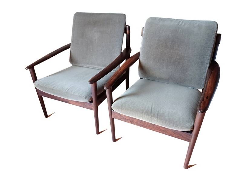 Pair of Danish Grete Jalk armchairs model Poul Jeppesen 56 in rosewood Denmark.