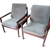 Pair of Danish Grete Jalk armchairs model Poul Jeppesen 56 in rosewood Denmark.