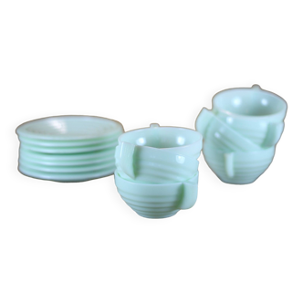 Vintage coffee service, coffee or tea cup service, jadeite art deco, opaline service